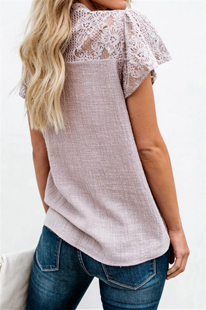 Creamtopmall Lace Hollow Out Round Neck Tee