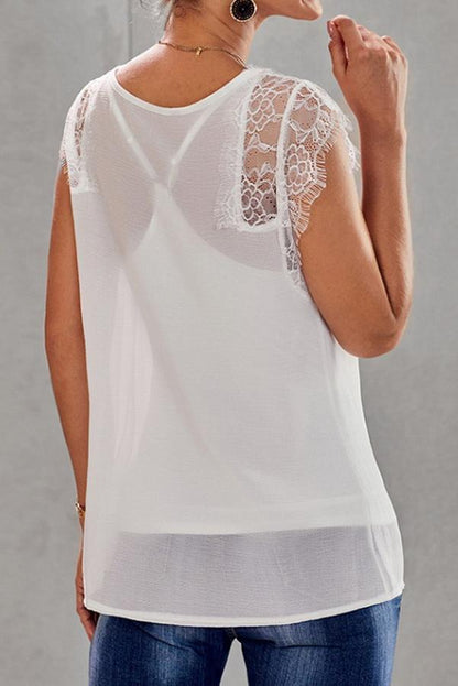 Creamtopmall Lace Stitching V-neck Loose Blouse