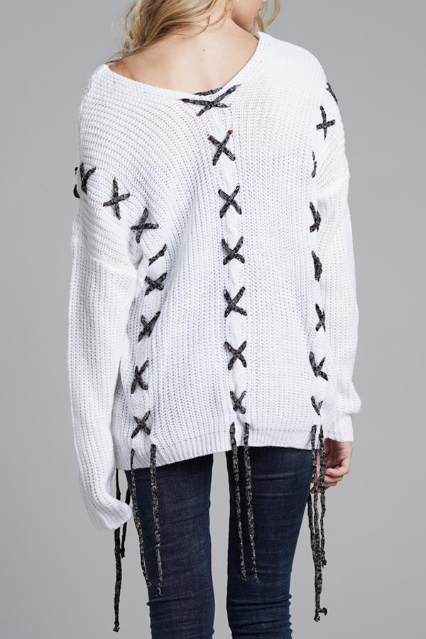 Creamtopmall Lace-up Leisure Open Knit Sweater