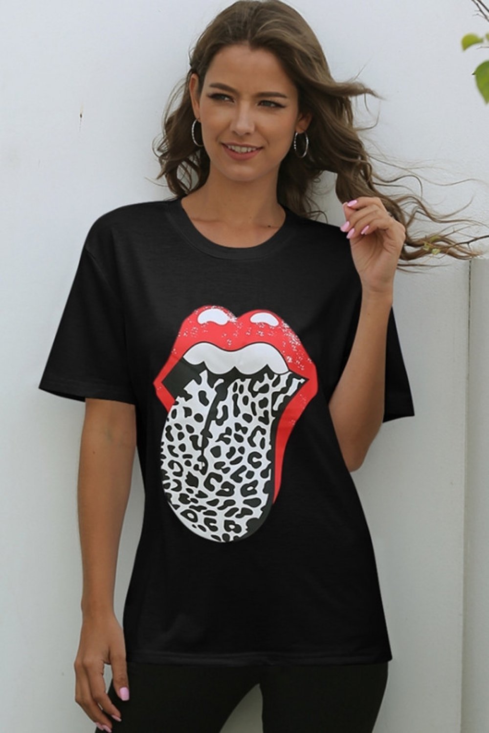 Creamtopmall Large Tongue Leopard T-shirt