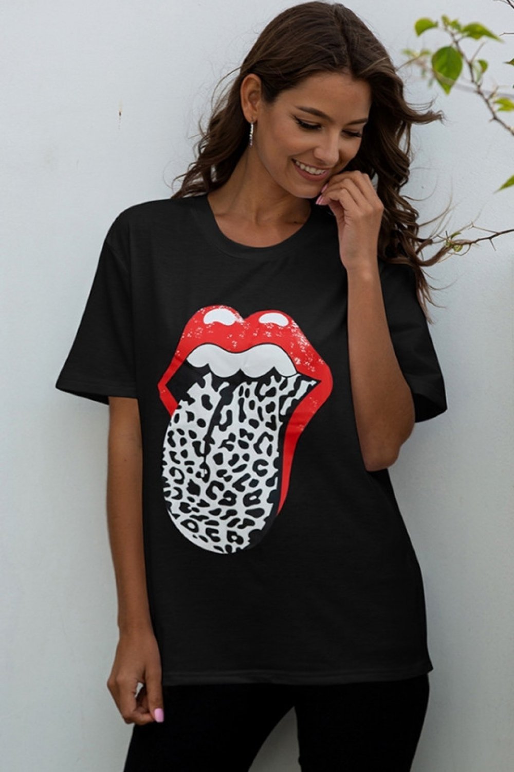 Creamtopmall Large Tongue Leopard T-shirt