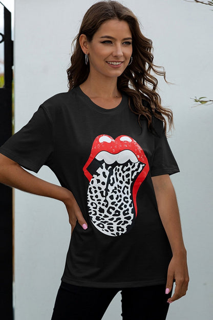 Creamtopmall Large Tongue Leopard T-shirt