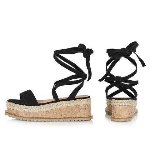 Creamtopmall Leather Wedge Sandals Casual Lace Up Shoes