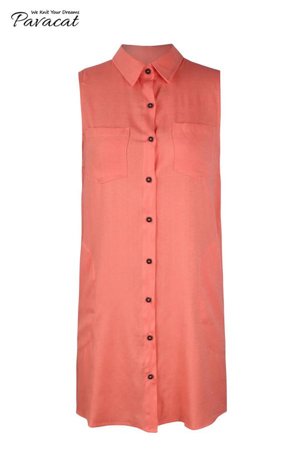 Creamtopmall V Neck Pockets Loose Dress - Pink