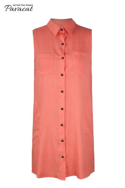 Creamtopmall V Neck Pockets Loose Dress - Pink