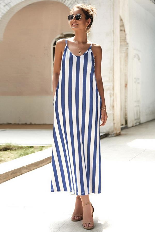 Creamtopmall Leisure Striped Sleeveless Loose Dress