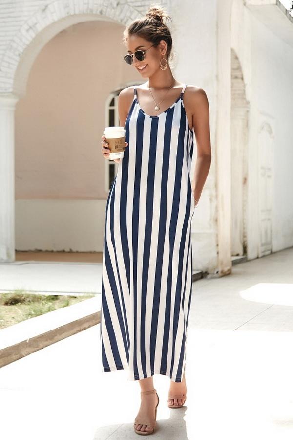 Creamtopmall Leisure Striped Sleeveless Loose Dress