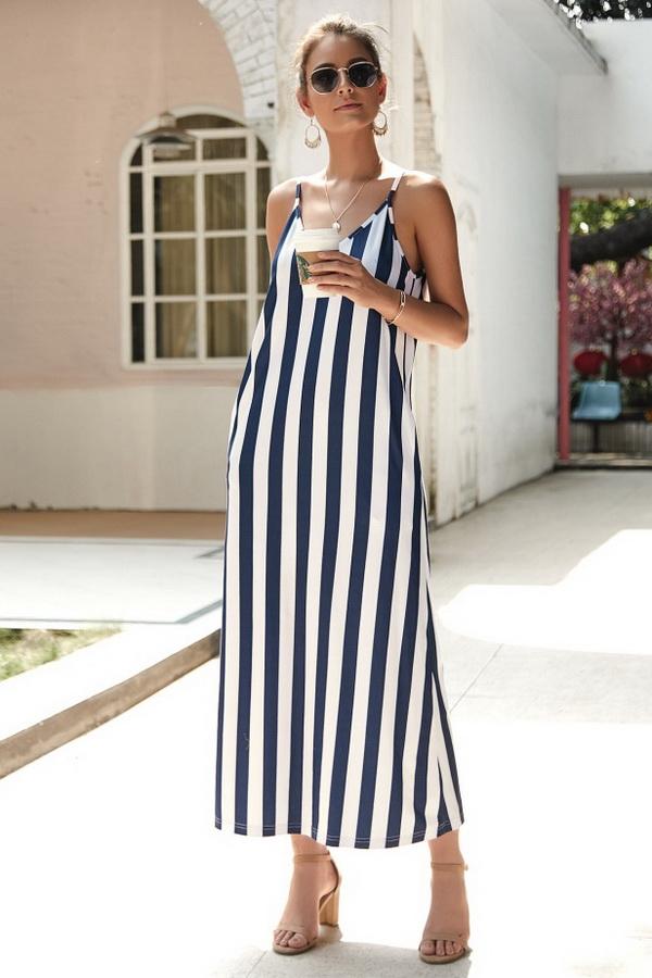 Creamtopmall Leisure Striped Sleeveless Loose Dress