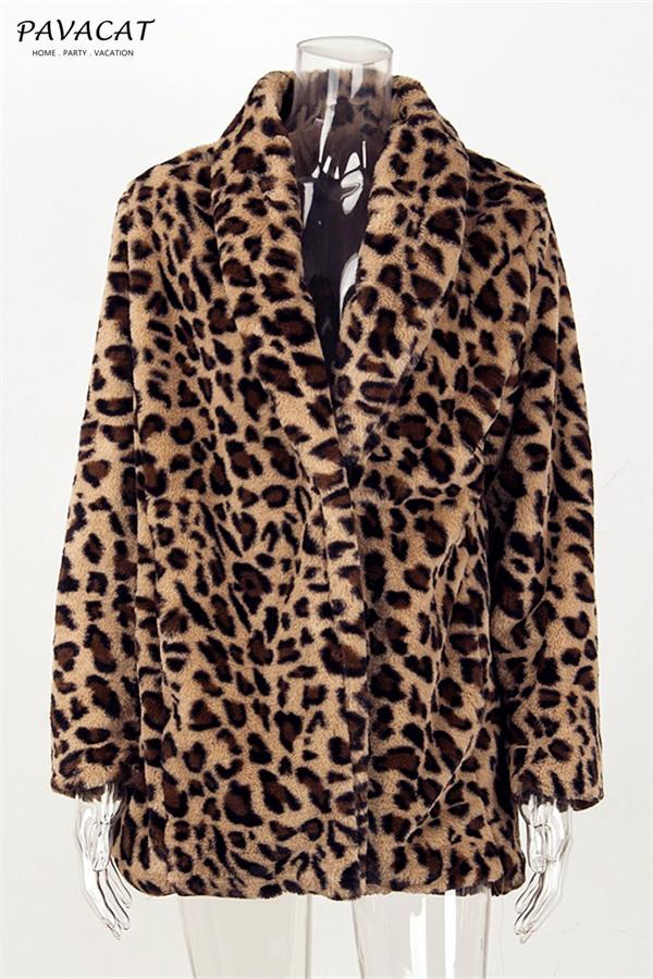 Creamtopmall Leopard Artificial Fur Long Cardigan