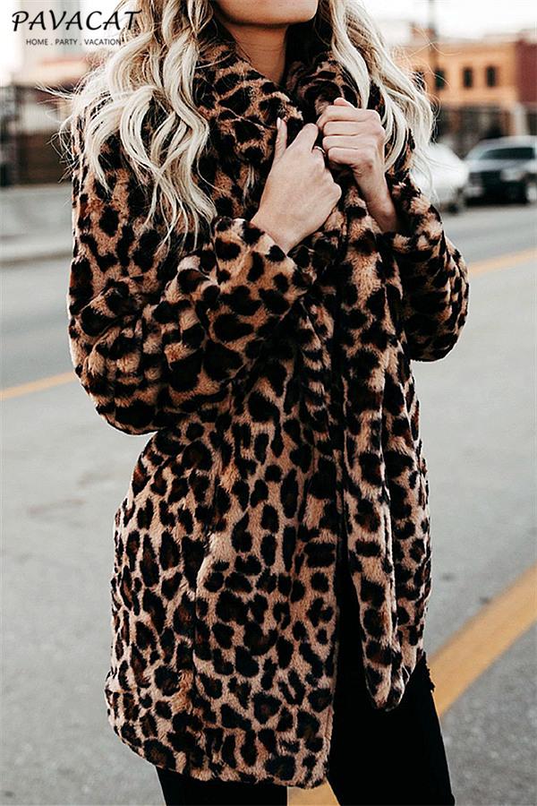 Creamtopmall Leopard Artificial Fur Long Cardigan