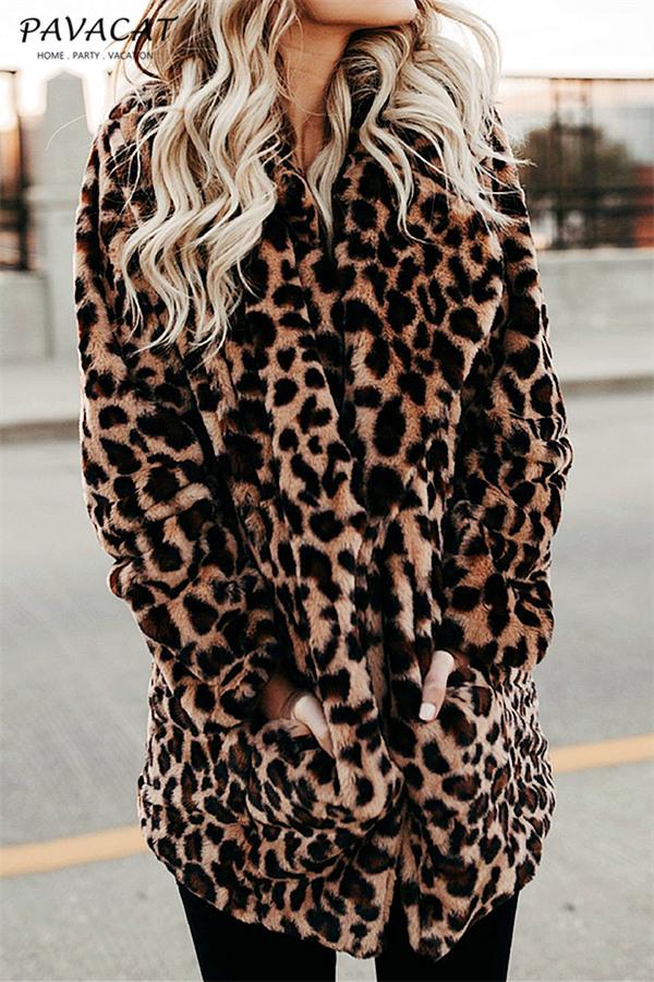 Creamtopmall Leopard Artificial Fur Long Cardigan