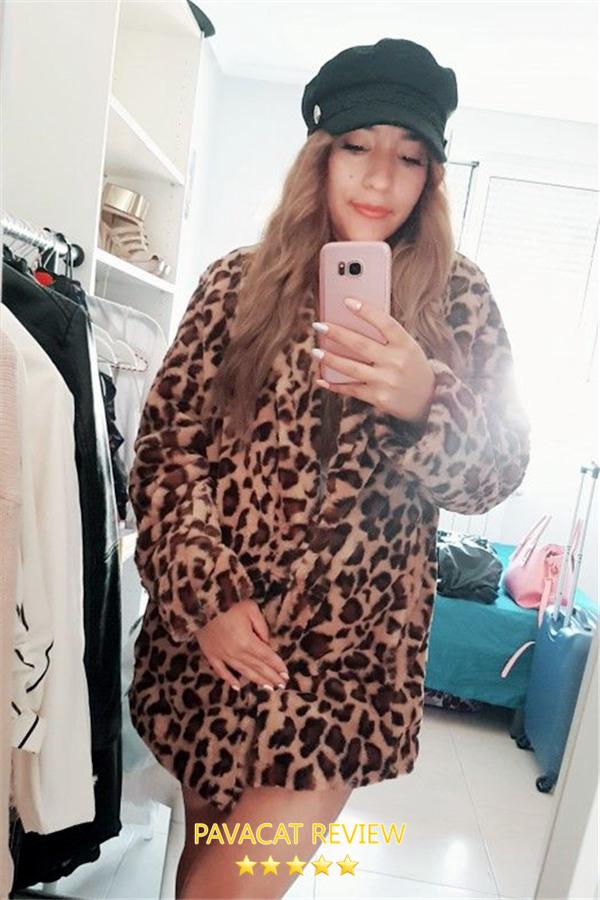 Creamtopmall Leopard Artificial Fur Long Cardigan