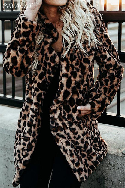 Creamtopmall Leopard Artificial Fur Long Cardigan