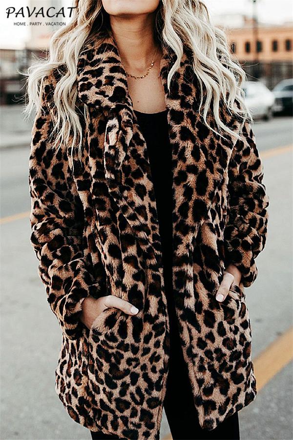 Creamtopmall Leopard Artificial Fur Long Cardigan