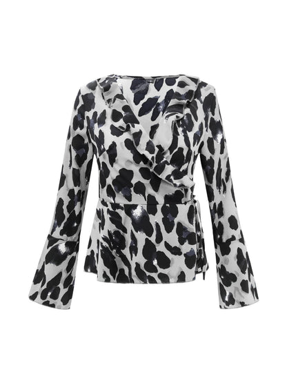 Creamtopmall Leopard Flare Sleeve Top