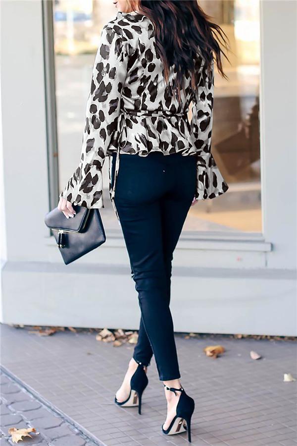 Creamtopmall Leopard Flare Sleeve Top