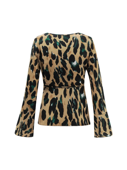 Creamtopmall Leopard Flare Sleeve Top