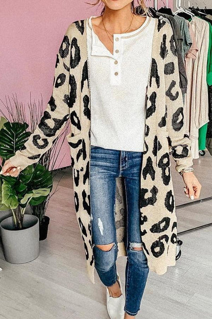 Creamtopmall Leopard Print Long Sweater Coat