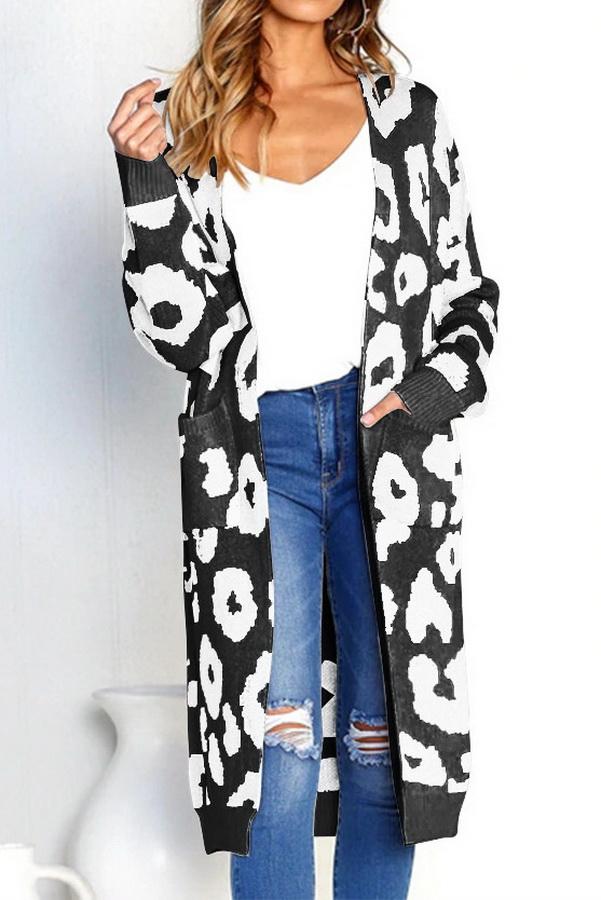 Creamtopmall Leopard Print Long Sweater Coat