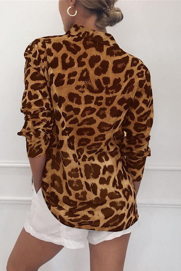 Creamtopmall Leopard Print V-neck Long Sleeve Chiffon Jacket