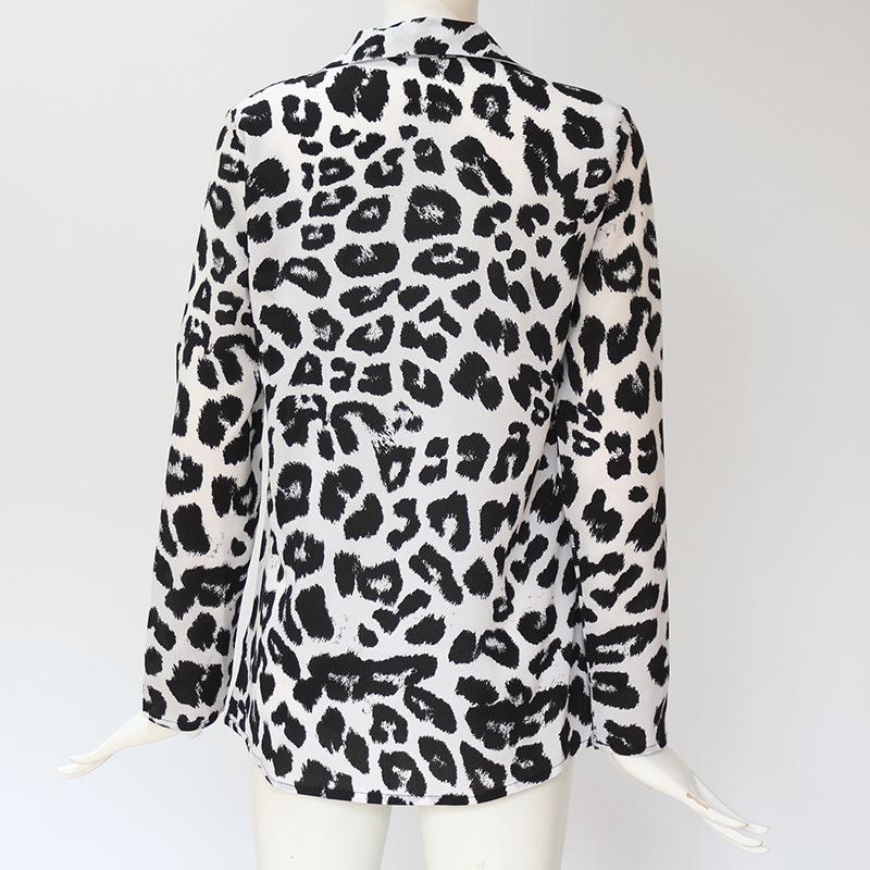 Creamtopmall Leopard Print V-neck Long Sleeve Chiffon Jacket