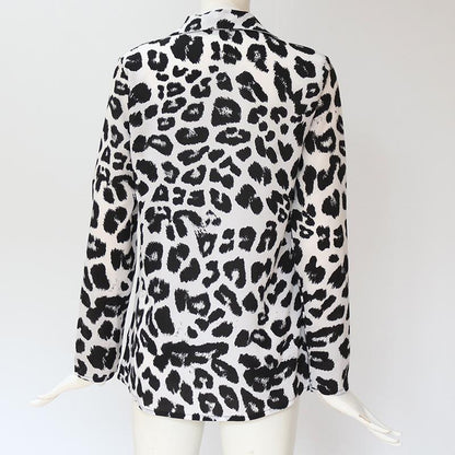 Creamtopmall Leopard Print V-neck Long Sleeve Chiffon Jacket