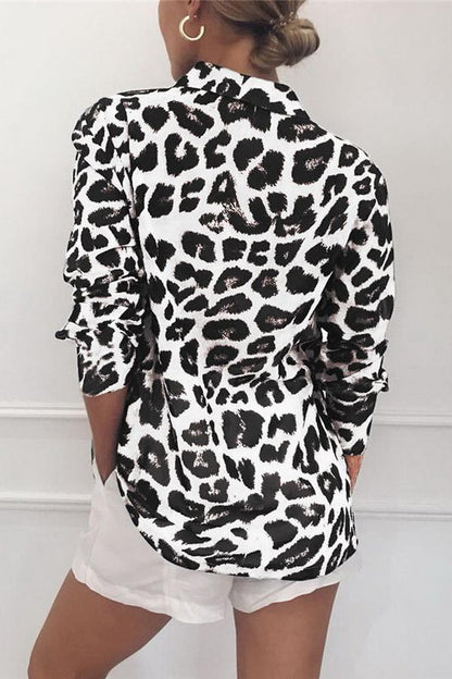 Creamtopmall Leopard Print V-neck Long Sleeve Chiffon Jacket