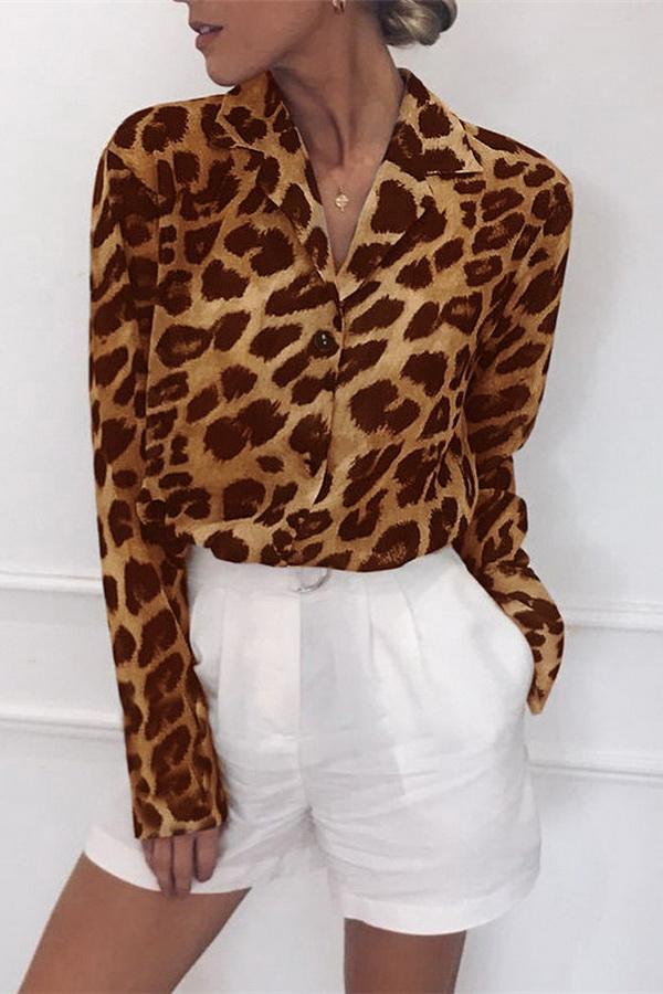 Creamtopmall Leopard Print V-neck Long Sleeve Chiffon Jacket