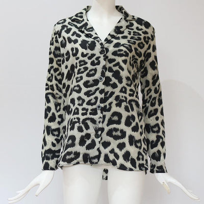 Creamtopmall Leopard Print V-neck Long Sleeve Chiffon Jacket