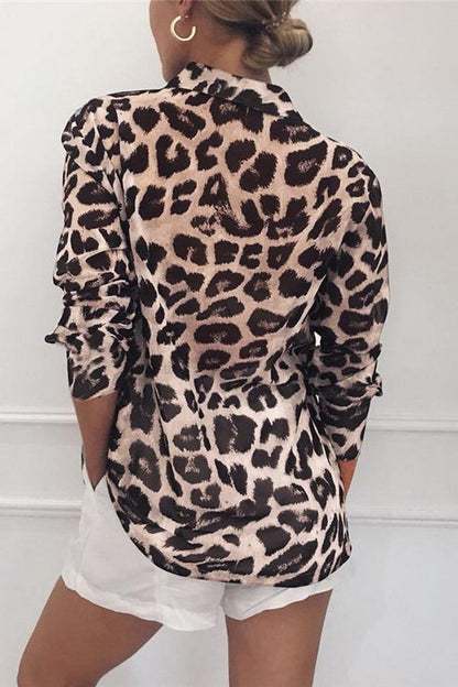 Creamtopmall Leopard Print V-neck Long Sleeve Chiffon Jacket