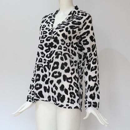 Creamtopmall Leopard Print V-neck Long Sleeve Chiffon Jacket