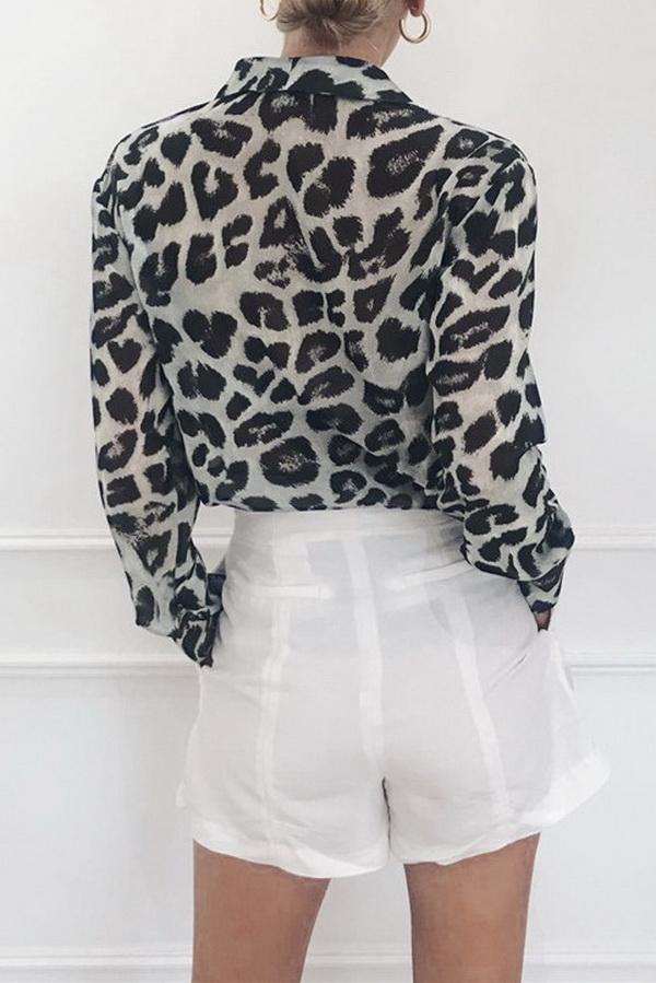 Creamtopmall Leopard Print V-neck Long Sleeve Chiffon Jacket