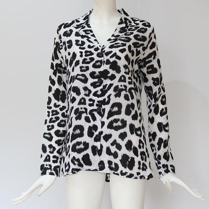 Creamtopmall Leopard Print V-neck Long Sleeve Chiffon Jacket