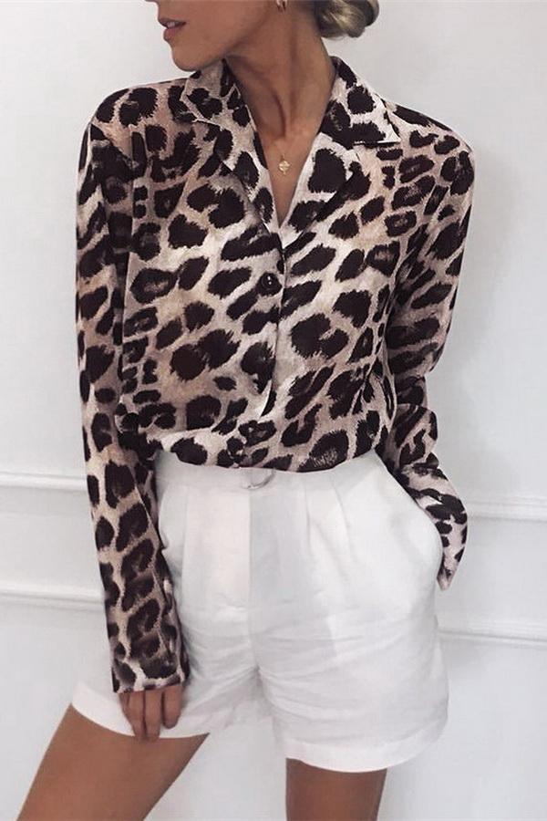 Creamtopmall Leopard Print V-neck Long Sleeve Chiffon Jacket