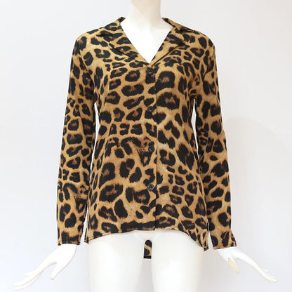 Creamtopmall Leopard Print V-neck Long Sleeve Chiffon Jacket