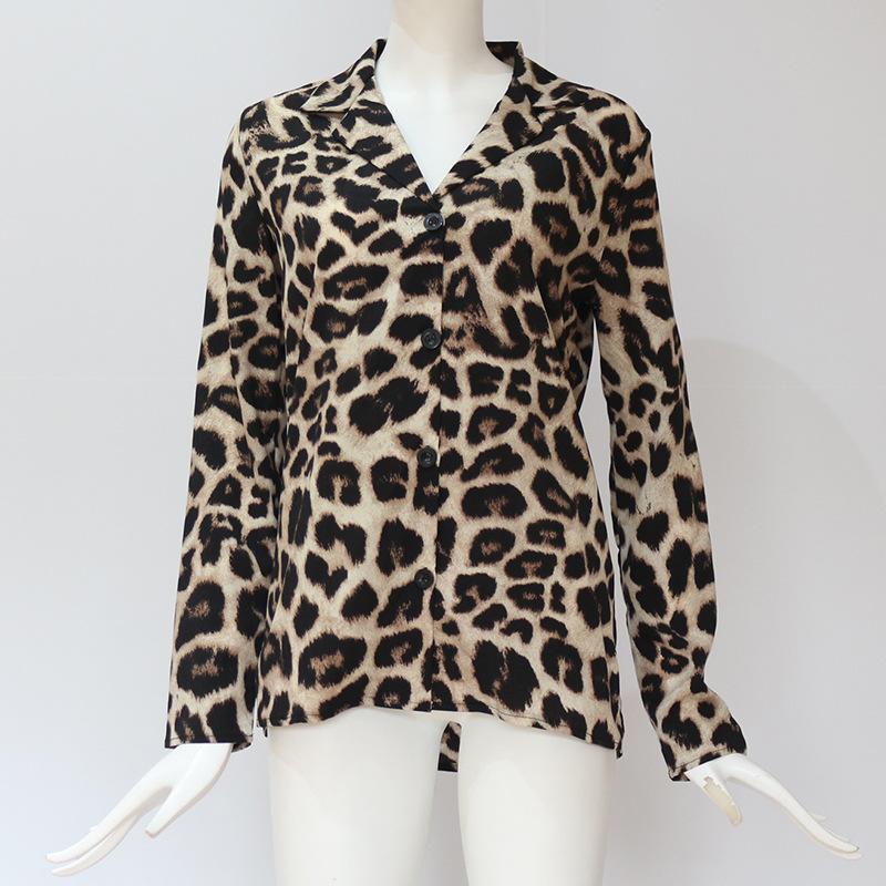 Creamtopmall Leopard Print V-neck Long Sleeve Chiffon Jacket