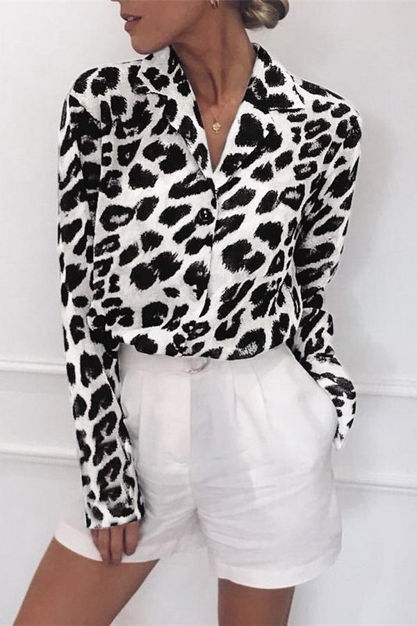 Creamtopmall Leopard Print V-neck Long Sleeve Chiffon Jacket