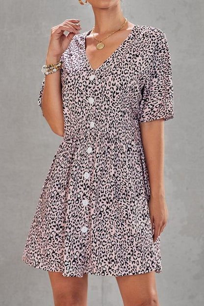 Creamtopmall Leopard Print V-neck Loose Dress