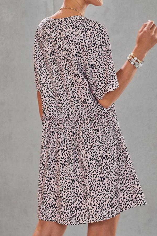 Creamtopmall Leopard Print V-neck Loose Dress