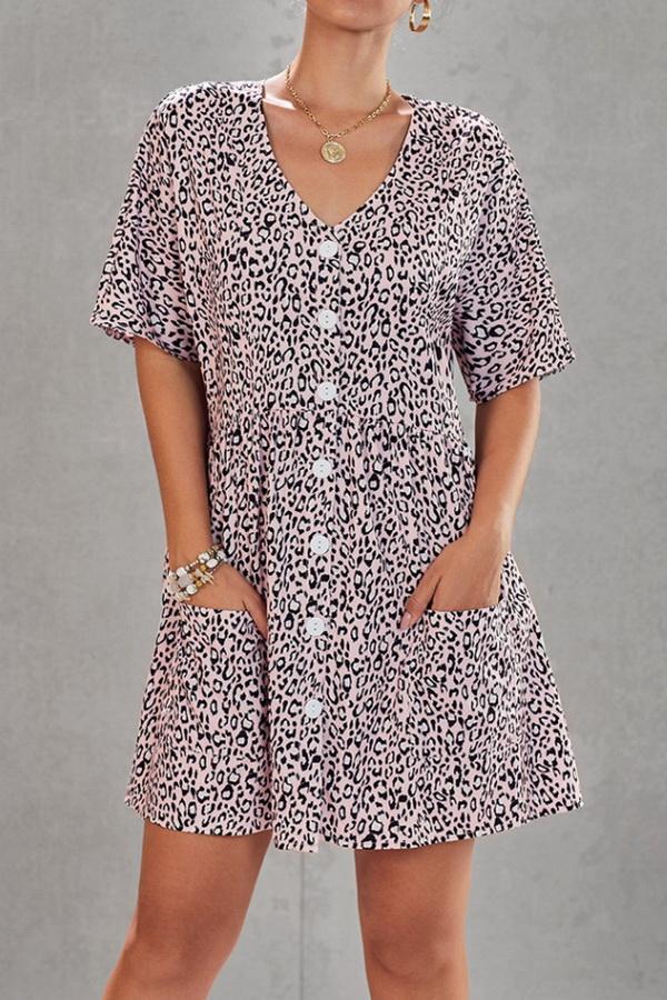 Creamtopmall Leopard Print V-neck Loose Dress