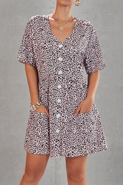 Creamtopmall Leopard Print V-neck Loose Dress