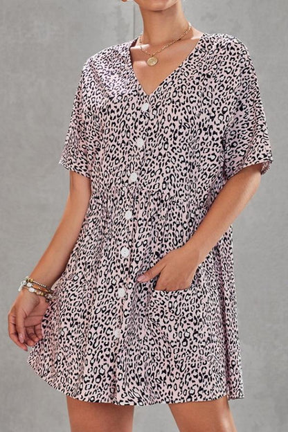 Creamtopmall Leopard Print V-neck Loose Dress