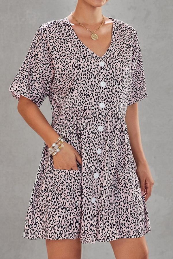 Creamtopmall Leopard Print V-neck Loose Dress