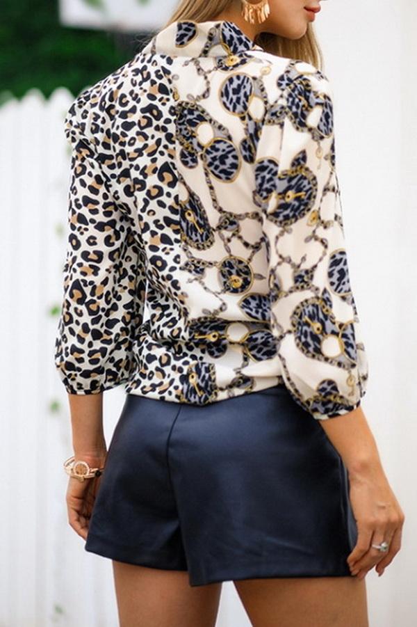 Creamtopmall Leopard Three Quarter Length Sleeve Blouse