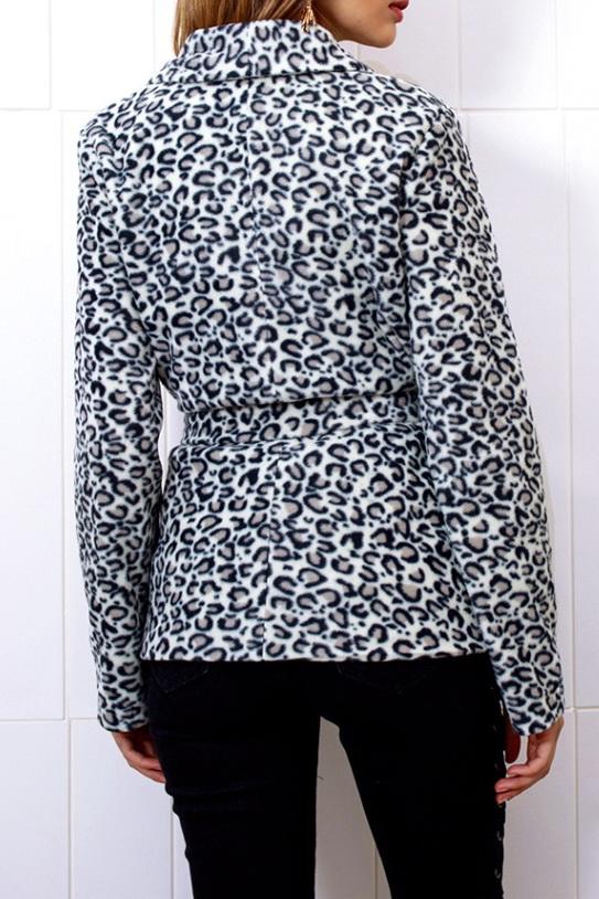 Creamtopmall Leopard Turn-down Collar Belt Coat