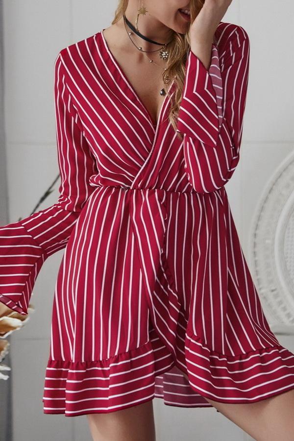 Creamtopmall Long Sleeve Striped Mini Dress