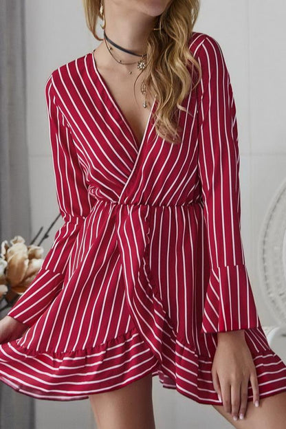 Creamtopmall Long Sleeve Striped Mini Dress