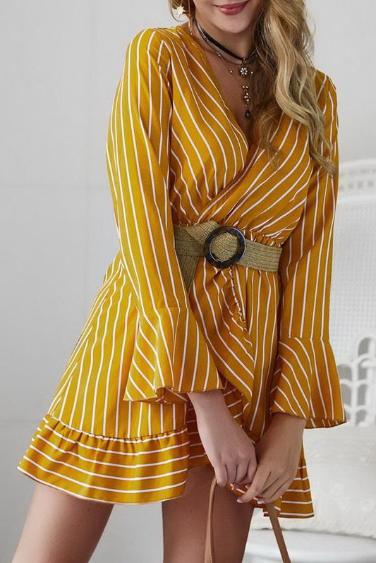 Creamtopmall Long Sleeve Striped Mini Dress