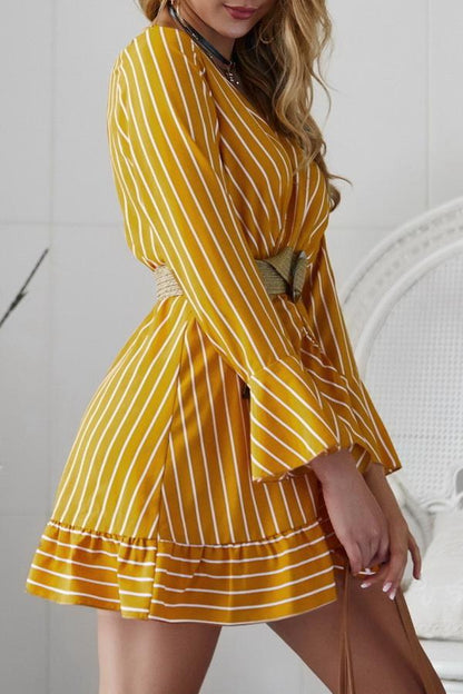 Creamtopmall Long Sleeve Striped Mini Dress