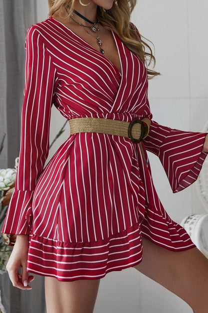 Creamtopmall Long Sleeve Striped Mini Dress